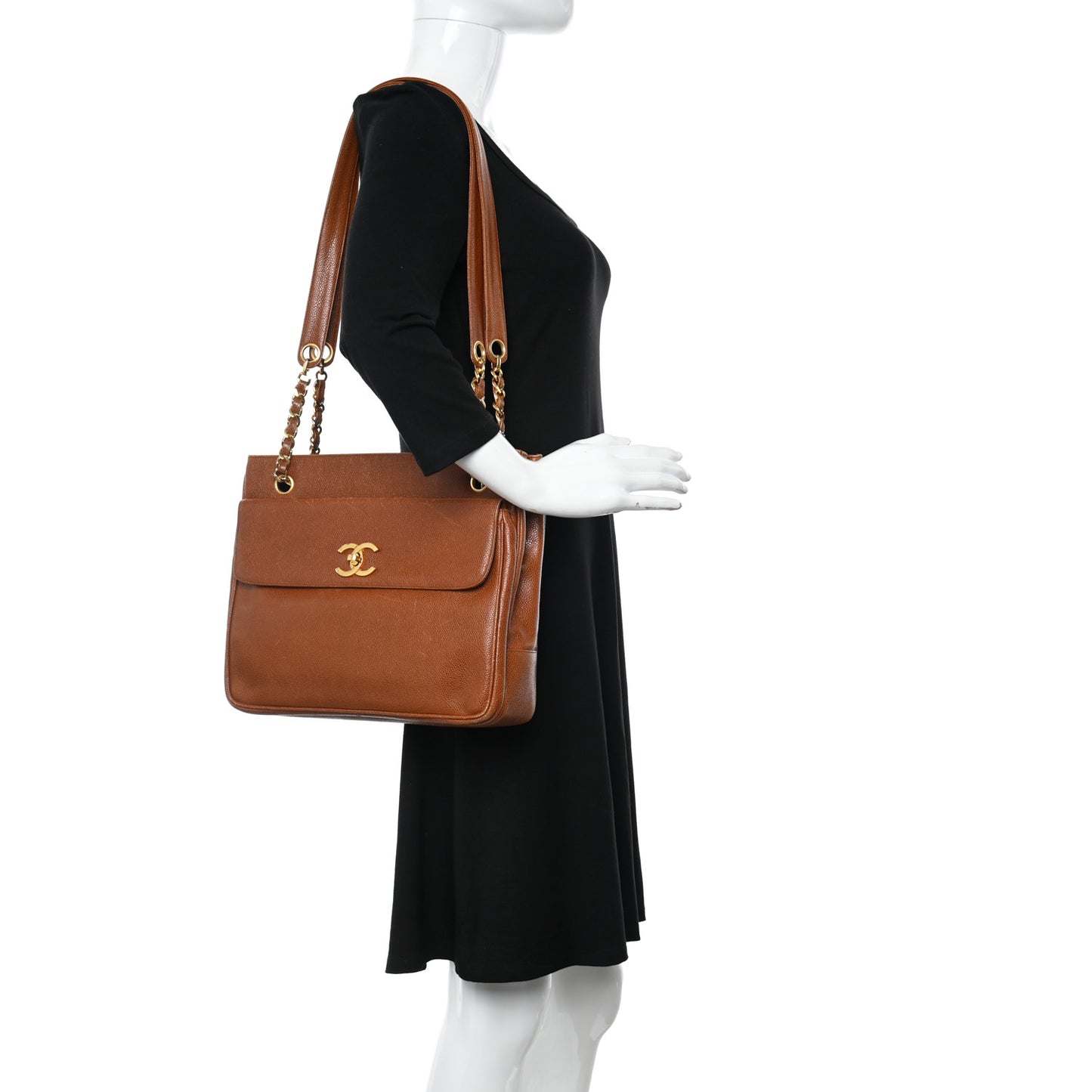 Caviar Flap Shoulder Bag Brown