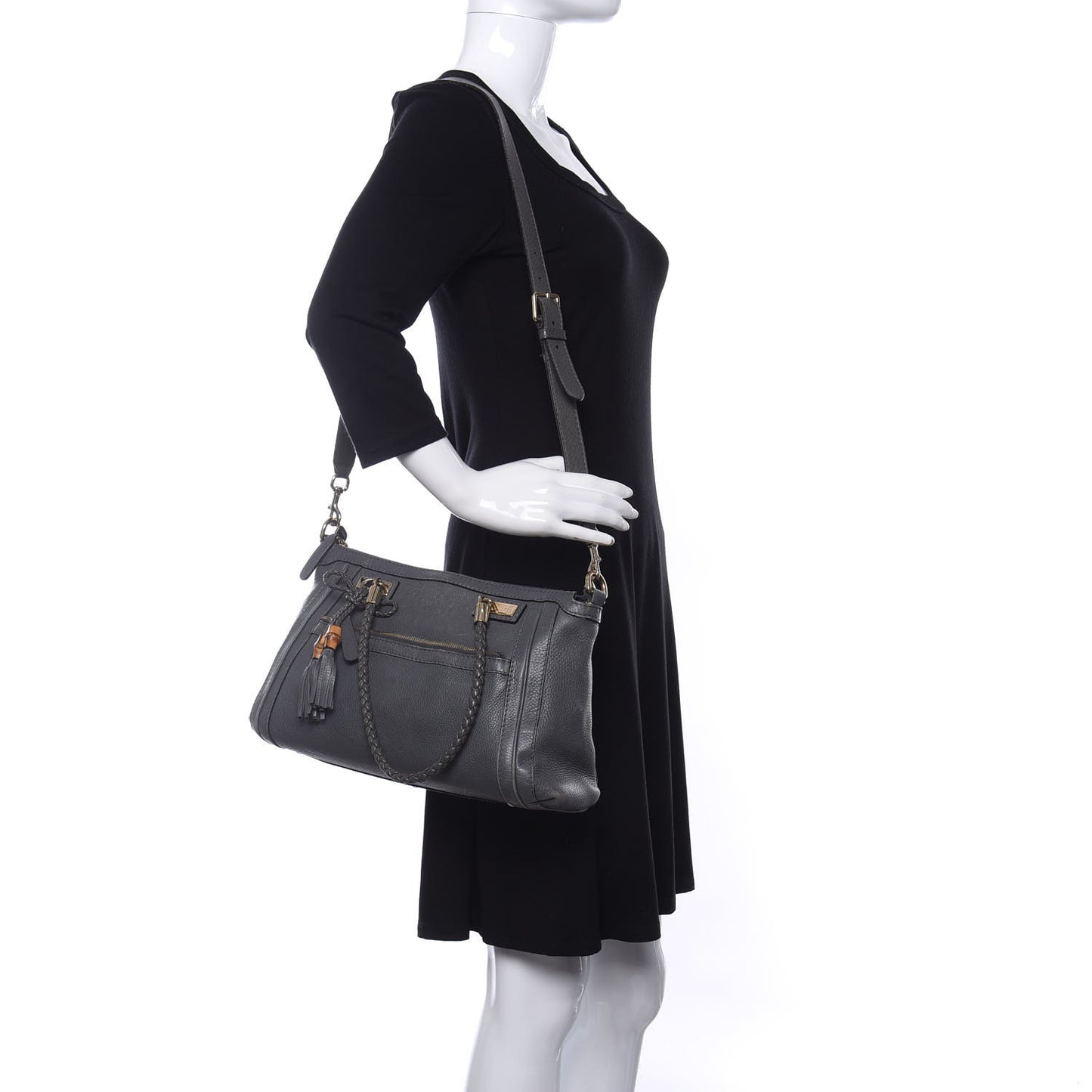 Pebbled Calfskin Small Bella Top Handle Bag Gray