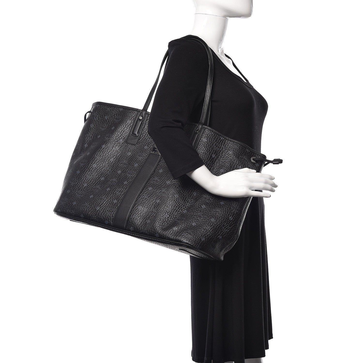 MCM Visetos Large Liz Reversible Shopper Tote Black 3 of 19