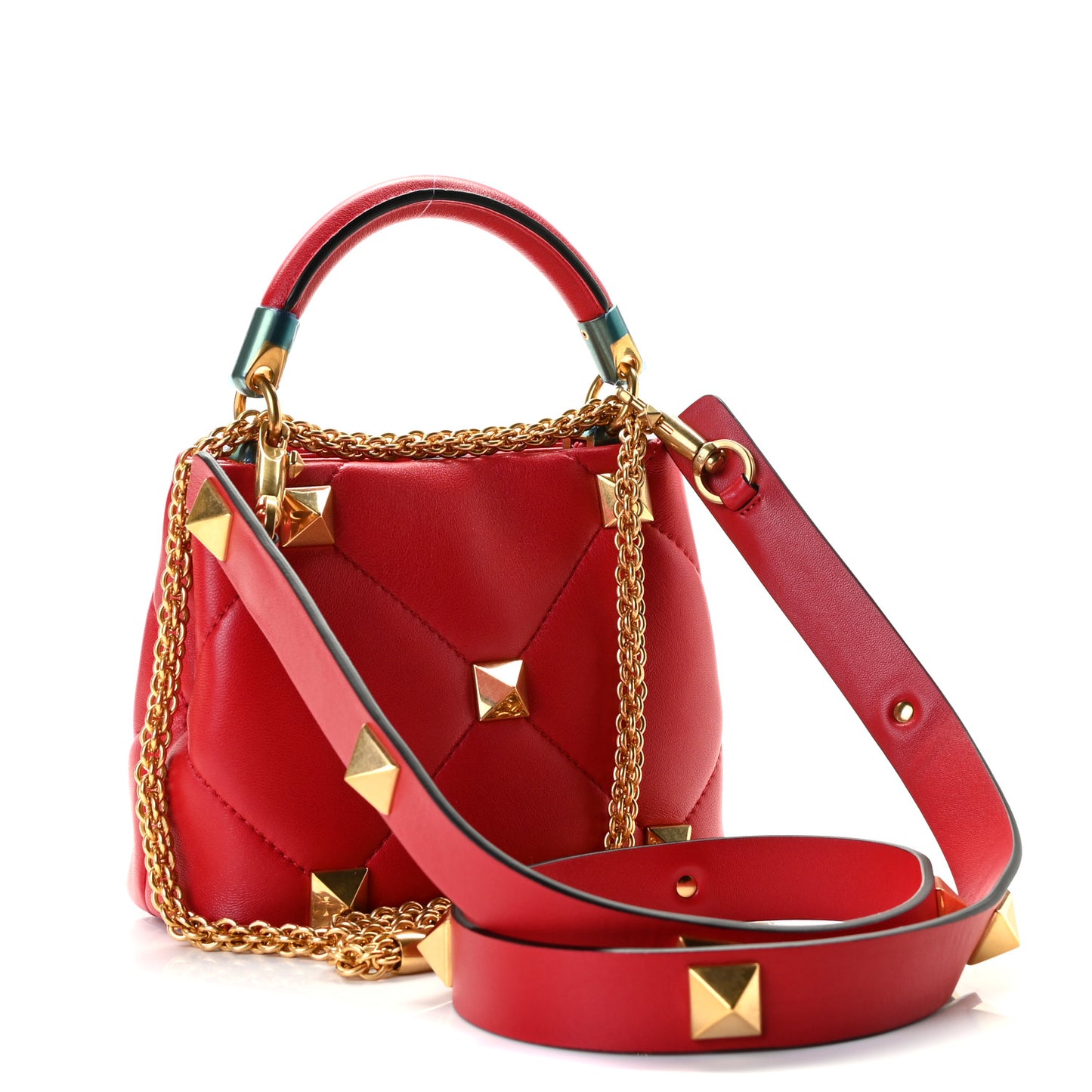 Nappa Mini Roman Stud The Handle Bag Rouge Pur