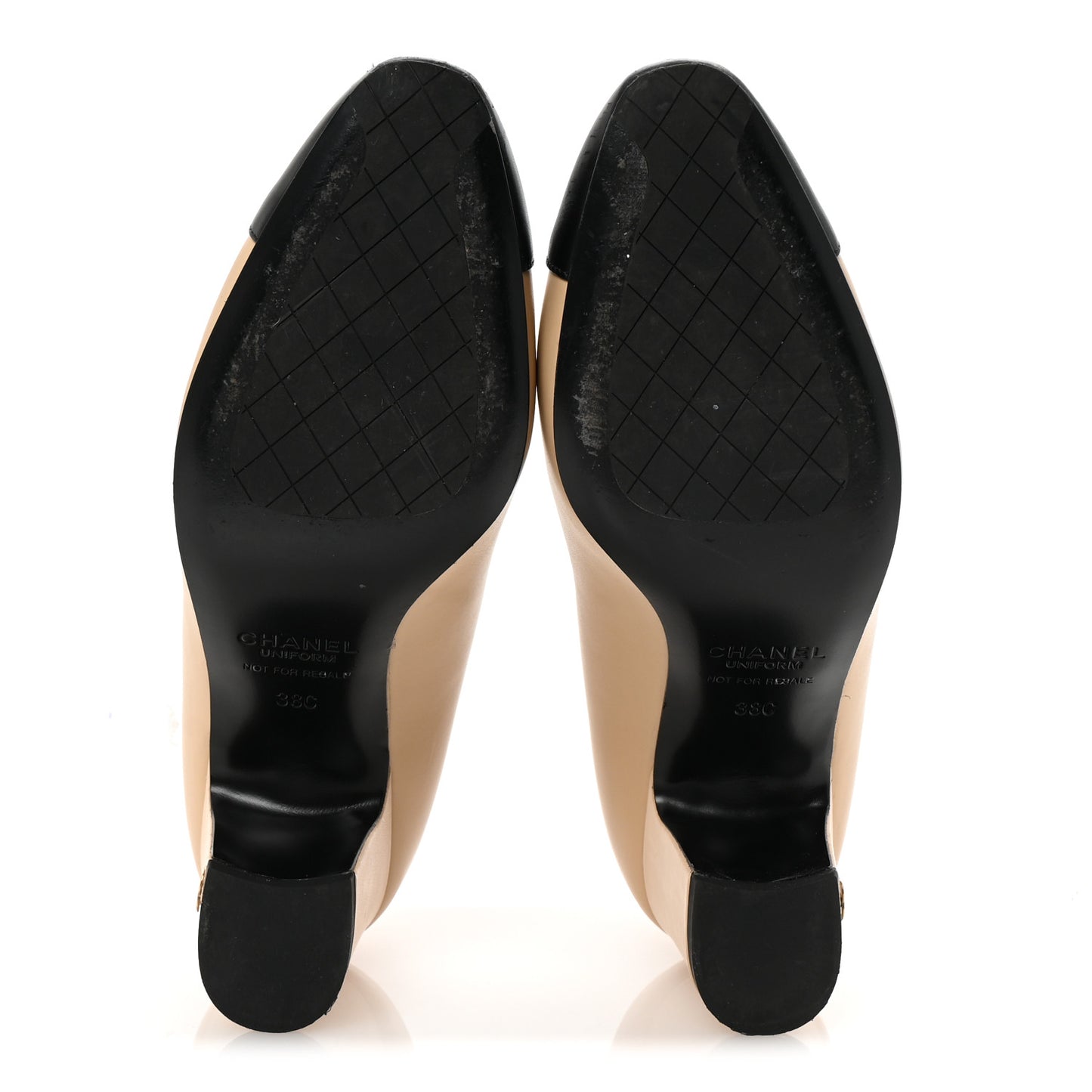 Lambskin Cap Toe CC Uniform Pumps 38 Beige Black