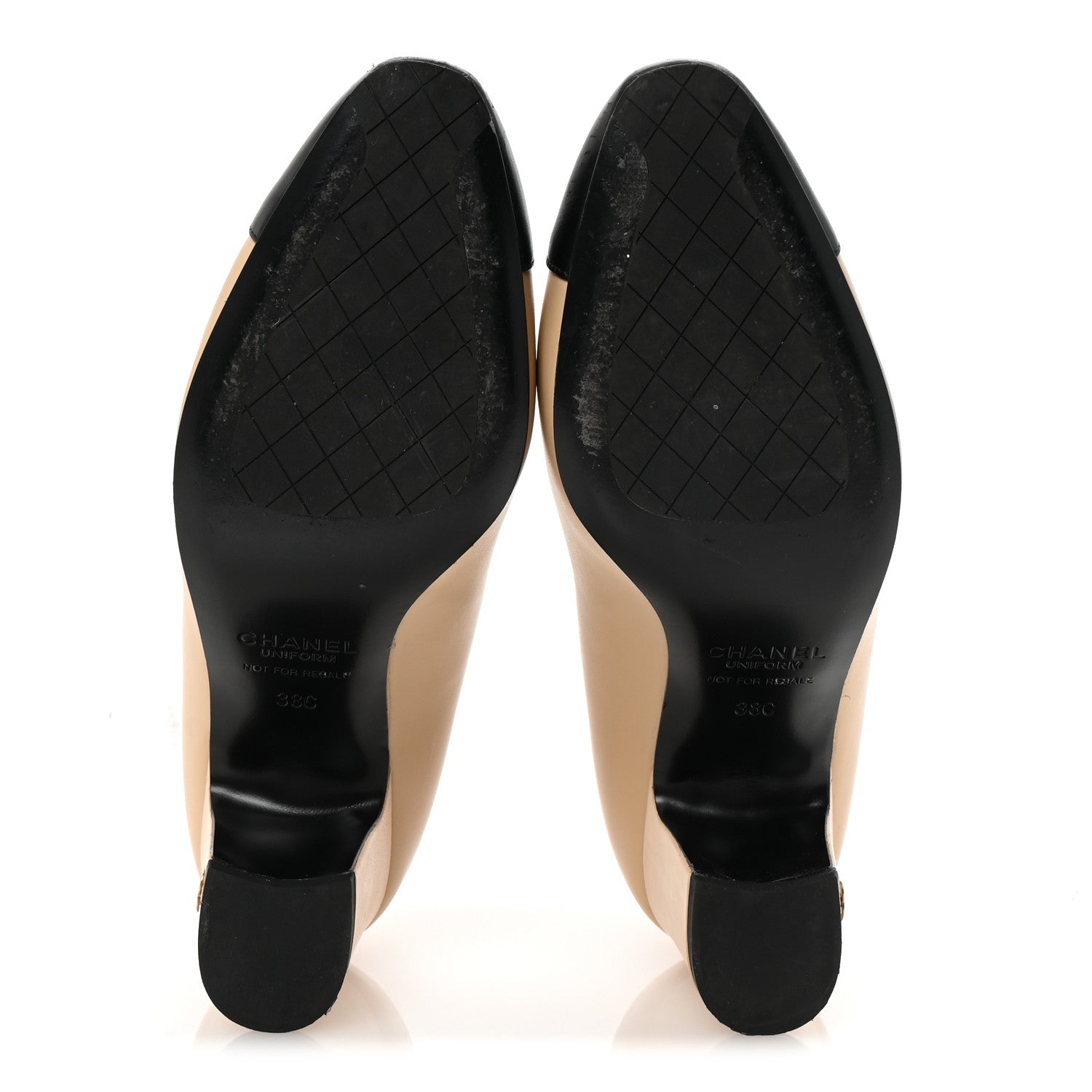 Chanel Lambskin Cap Toe CC Uniform Pumps 38 Beige Black 6 of 9