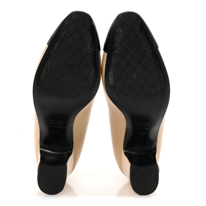 Chanel Lambskin Cap Toe CC Uniform Pumps 38 Beige Black 6 of 9