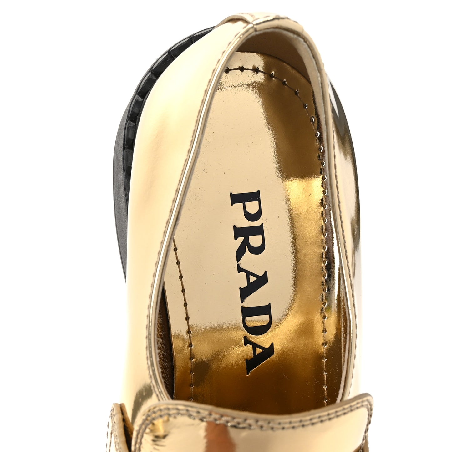 Metallic Brushed Calfskin Metal Triangle Logo 50mm Loafers 36 Platino