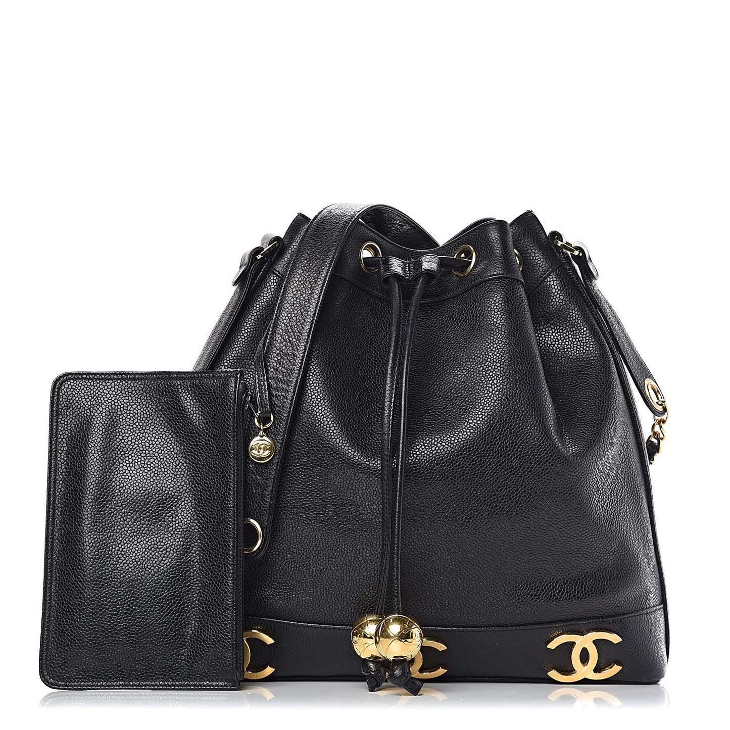 Caviar CC Drawstring Shoulder Bag Black