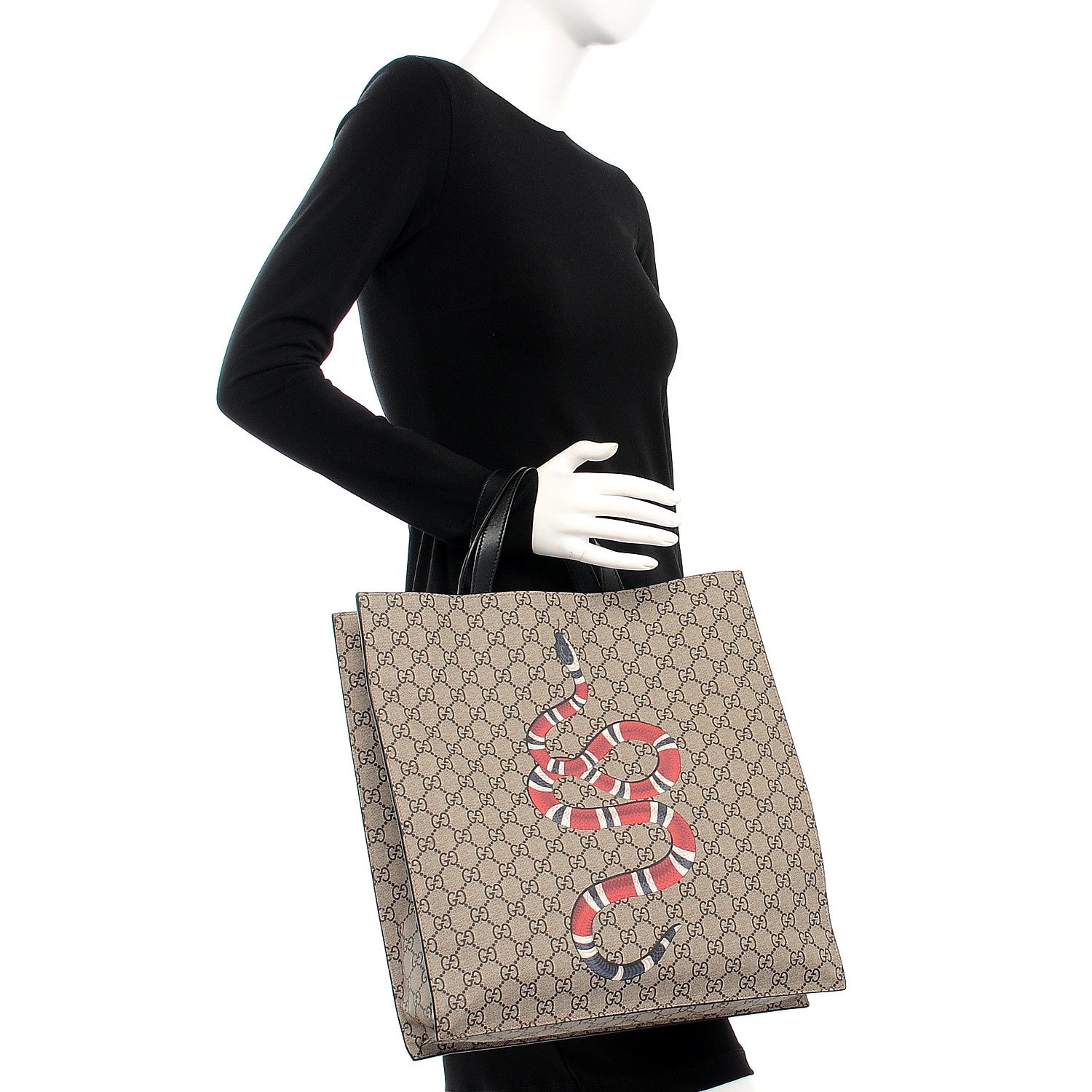Gucci Soft GG Supreme Monogram Kingsnake Vertical Tote Black 2 of 7