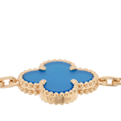 Van Cleef & Arpels 18K Yellow Gold Blue Agate 5 Motifs Vintage Alhambra Bracelet 3 of 4