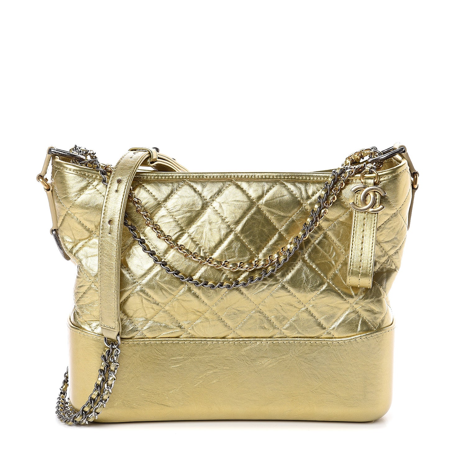 Metallic Aged Calfskin Quilted Medium Gabrielle Gold