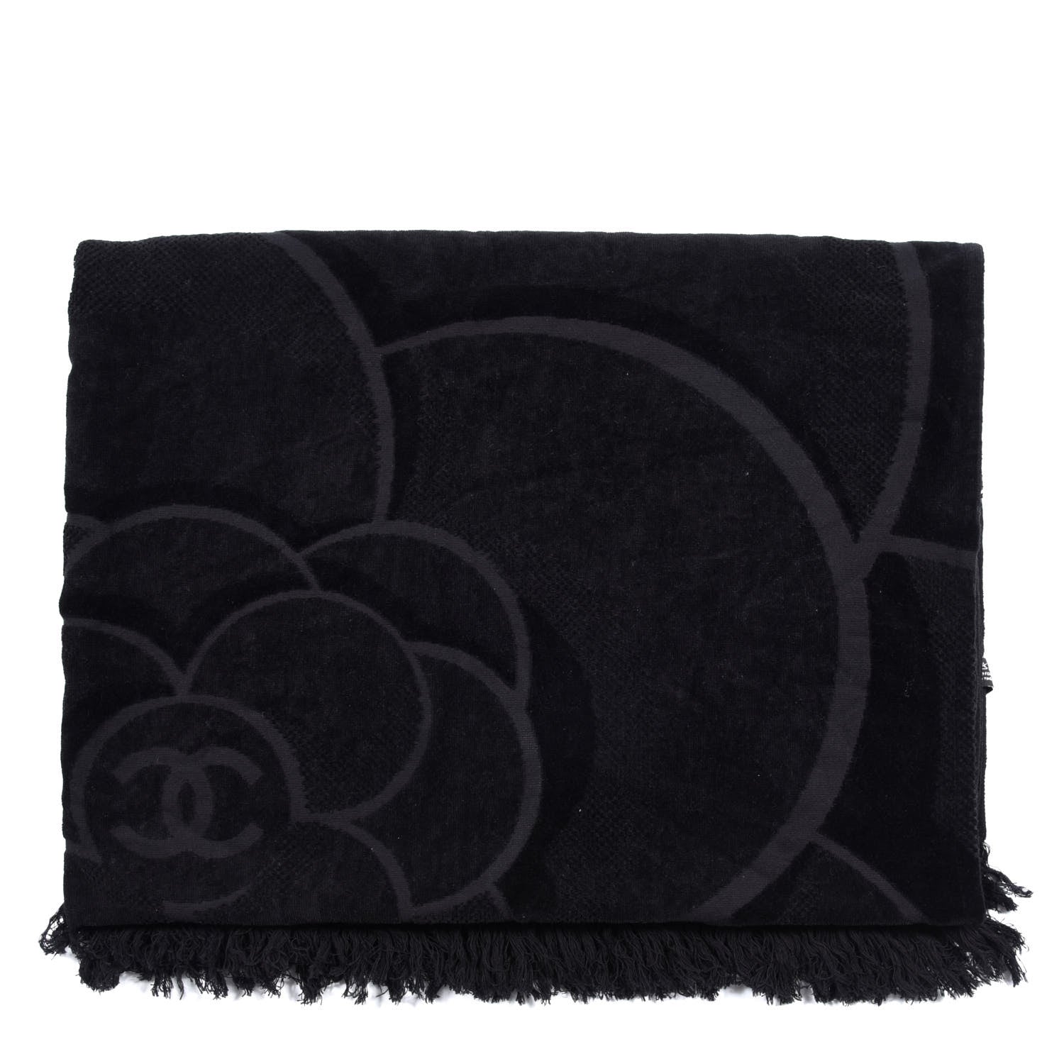 Chanel Terry Cotton CC Camellia Beach Towel Black 2 of 3