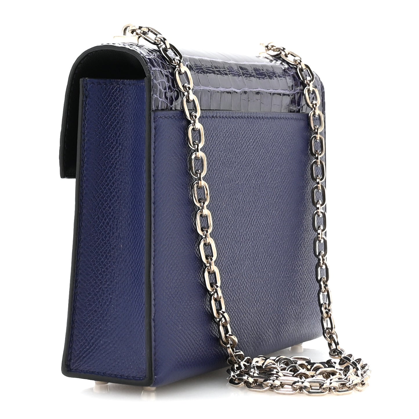 Epsom Shiny Alligator Mini Verrou Chaine Bag Bleu Encre Black