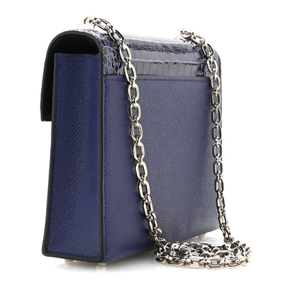 Hermes Epsom Shiny Alligator Mini Verrou Chaine Bag Bleu Encre Black 3 of 10