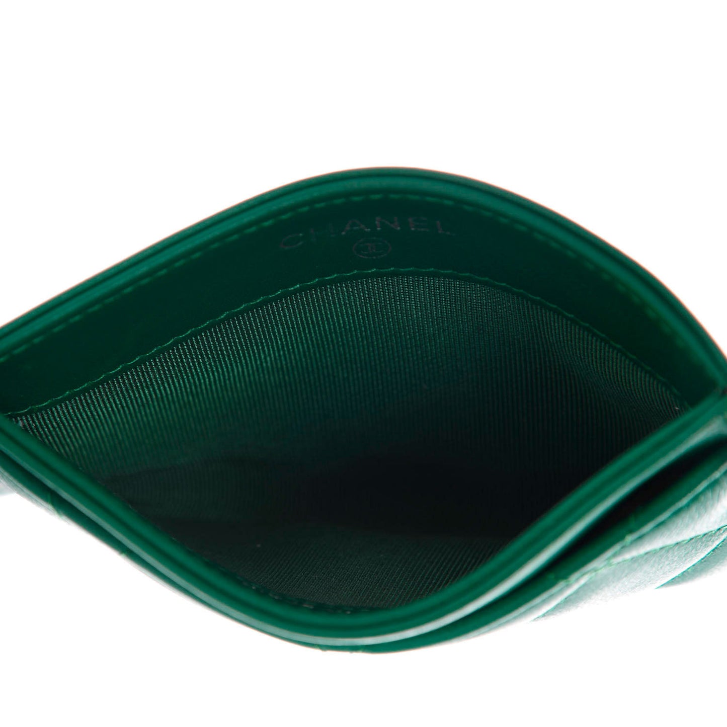Lambskin Quilted Card Holder Green