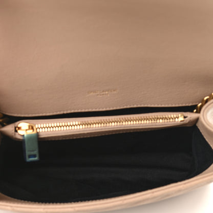 Saint Laurent Sheepskin Matelasse Chevron Monogram Medium College Bag Dark Beige 5 of 9
