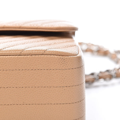 Chanel Caviar Chevron Quilted Jumbo Double Flap Beige 11 of 12