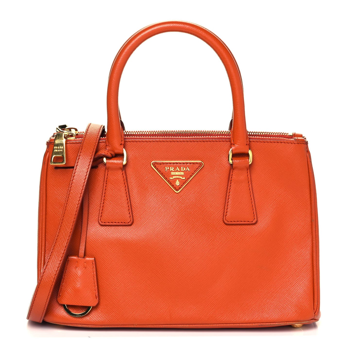 Saffiano Lux Medium Double Zip Tote Papaya