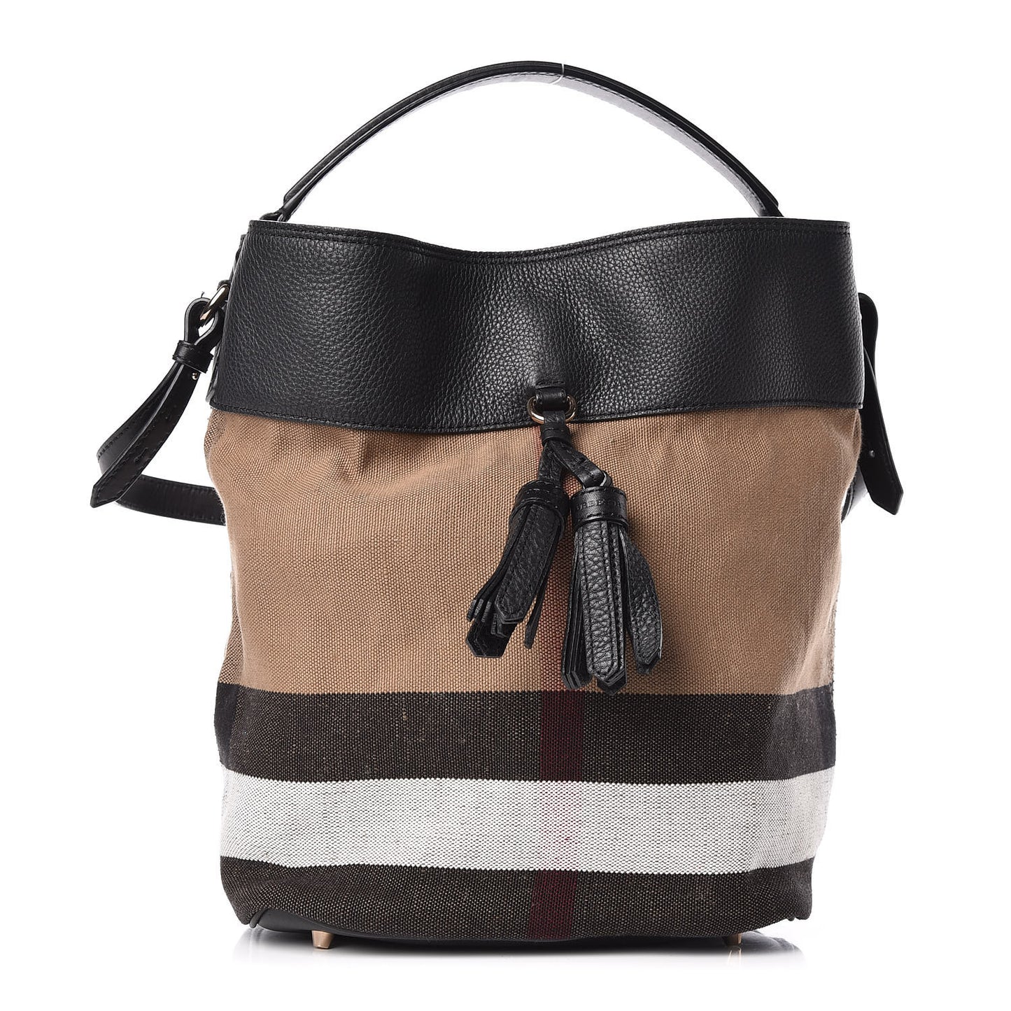 Grainy Calfskin Canvas Mega Check Medium Ashby Tassel Hobo Black