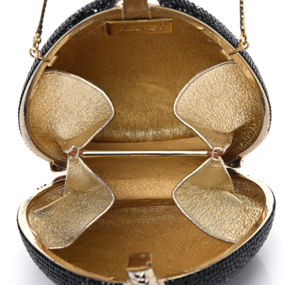 Judith Leiber Swarovski Crystal Serpent Minaudiere Clutch Black Gold 4 of 5