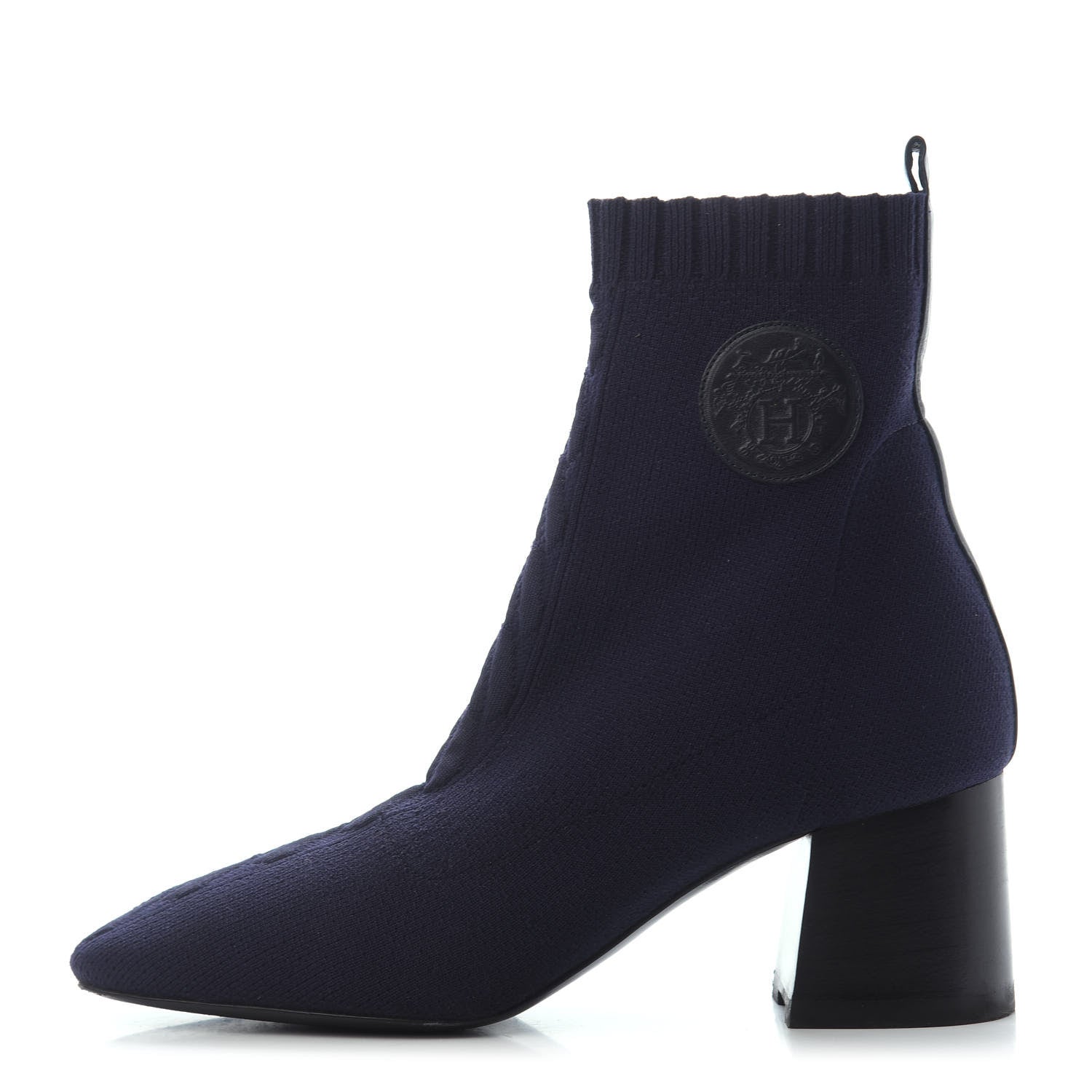 Hermes Knit Calfskin Volver Ankle Boots 37.5 Bleu Diplomatique 1 of 4