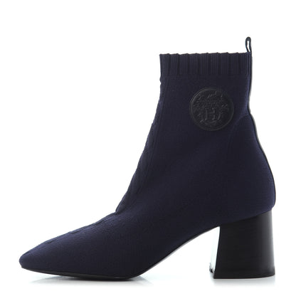 Hermes Knit Calfskin Volver Ankle Boots 37.5 Bleu Diplomatique 1 of 4