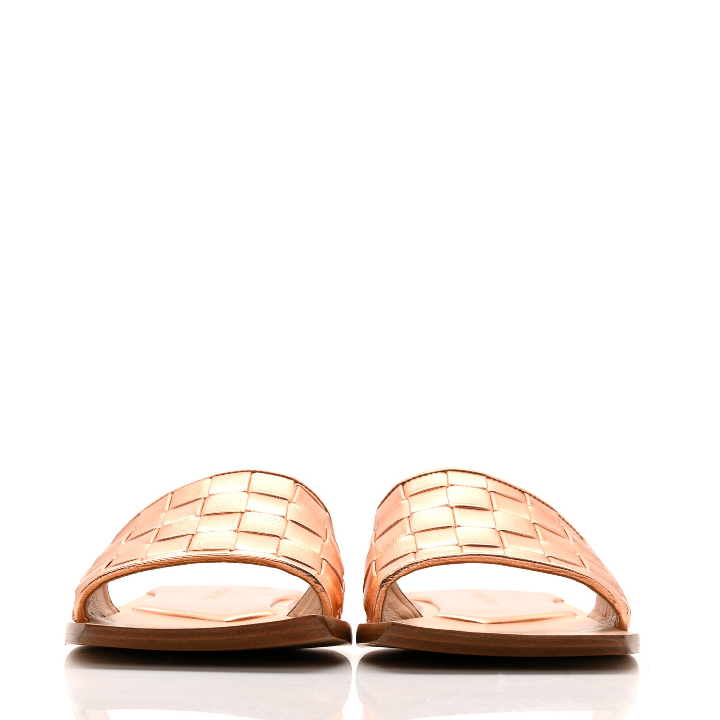 Laminated Nappa Intrecciato Squared Toe Flat Sandals 40 Gold Peach