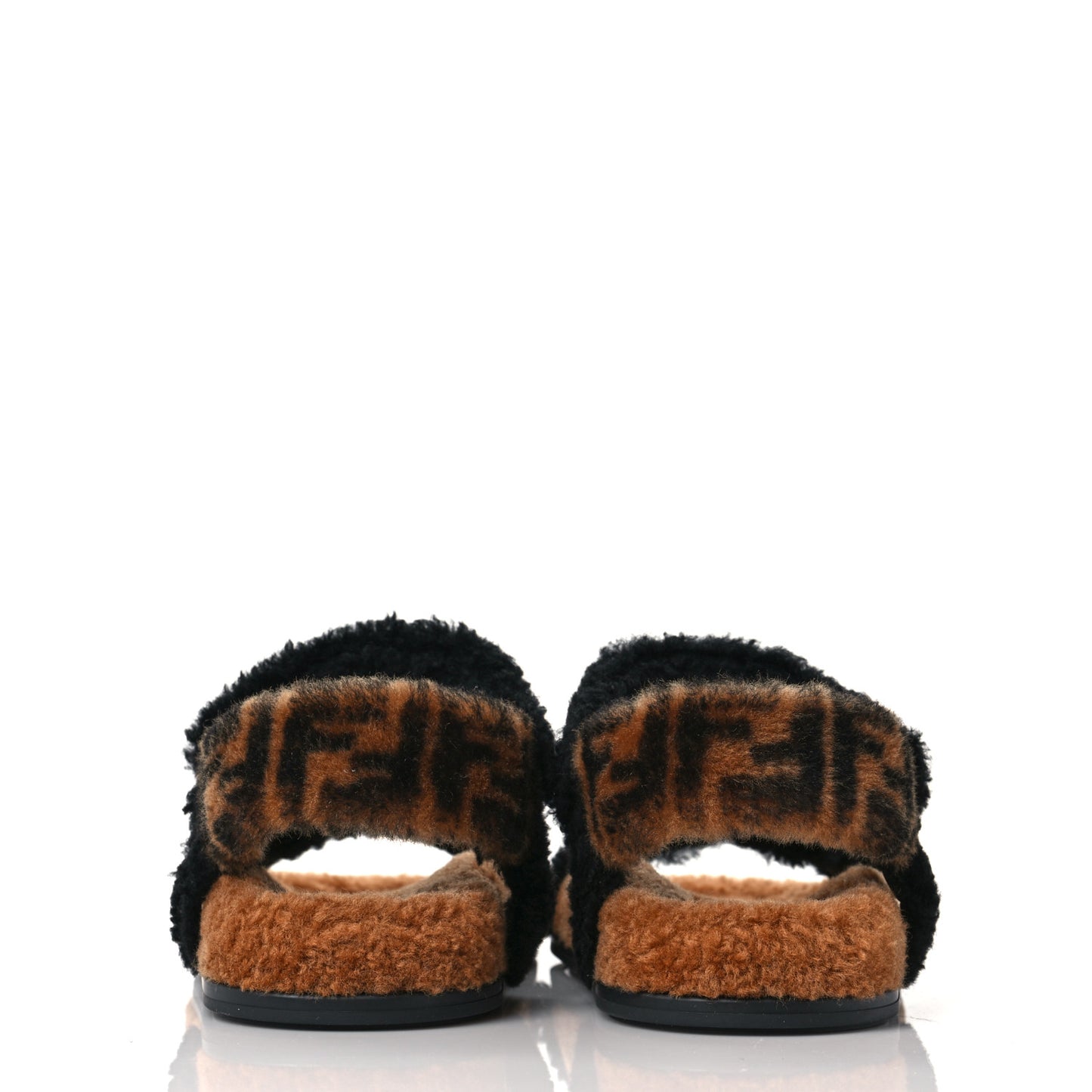 Shearling FF Fendi Feel Sandals 38.5 Tobacco Black