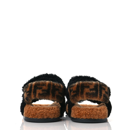 Fendi Shearling FF Fendi Feel Sandals 38.5 Tobacco Black 5 of 9