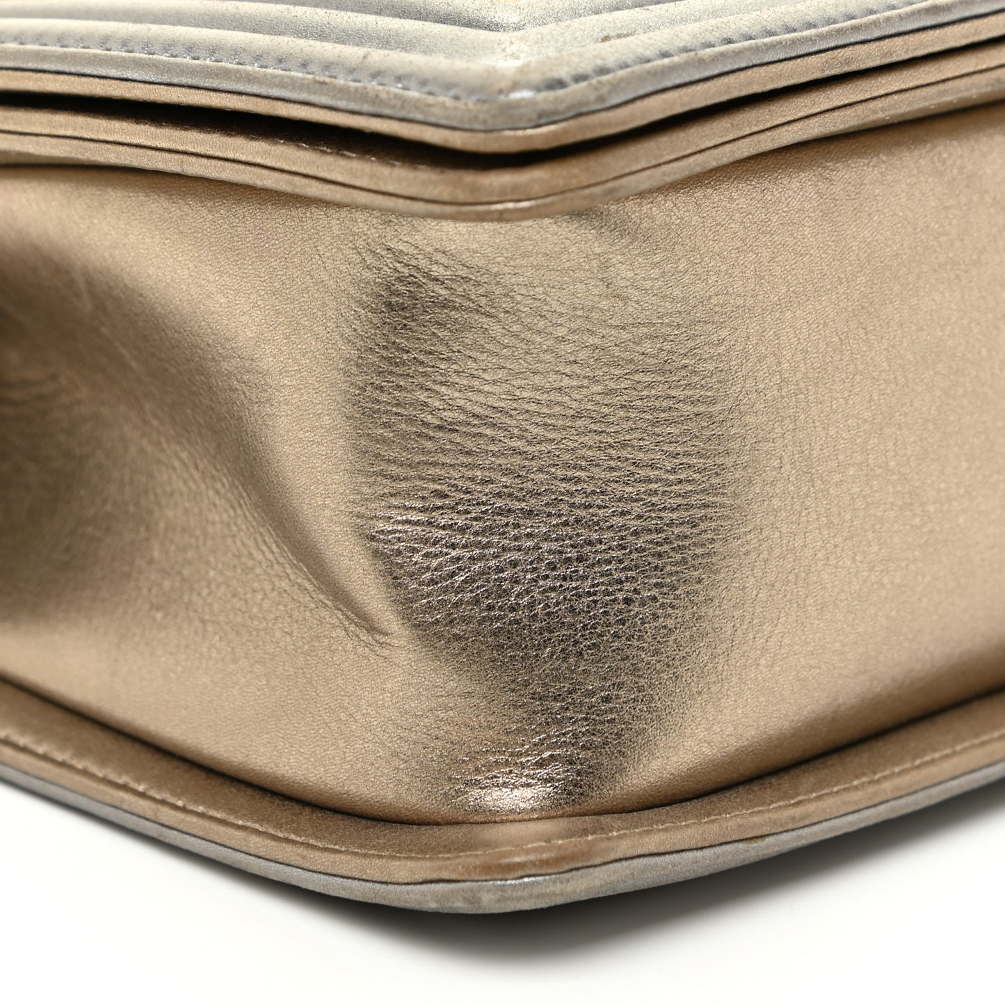 Metallic Calfskin Quilted Medium Boy Flap Khaki