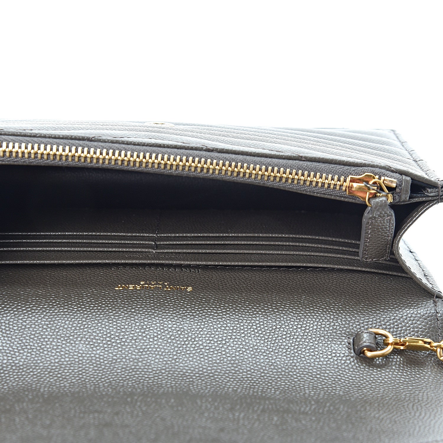 Saint Laurent Grain De Poudre Matelasse Chevron Monogram Envelope Chain Wallet Pebble 4 of 10
