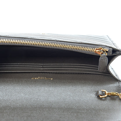 Saint Laurent Grain De Poudre Matelasse Chevron Monogram Envelope Chain Wallet Pebble 4 of 10