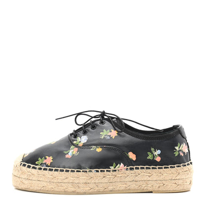 Saint Laurent Floral Print Lace Up Espadrilles 36 Black 1 of 9