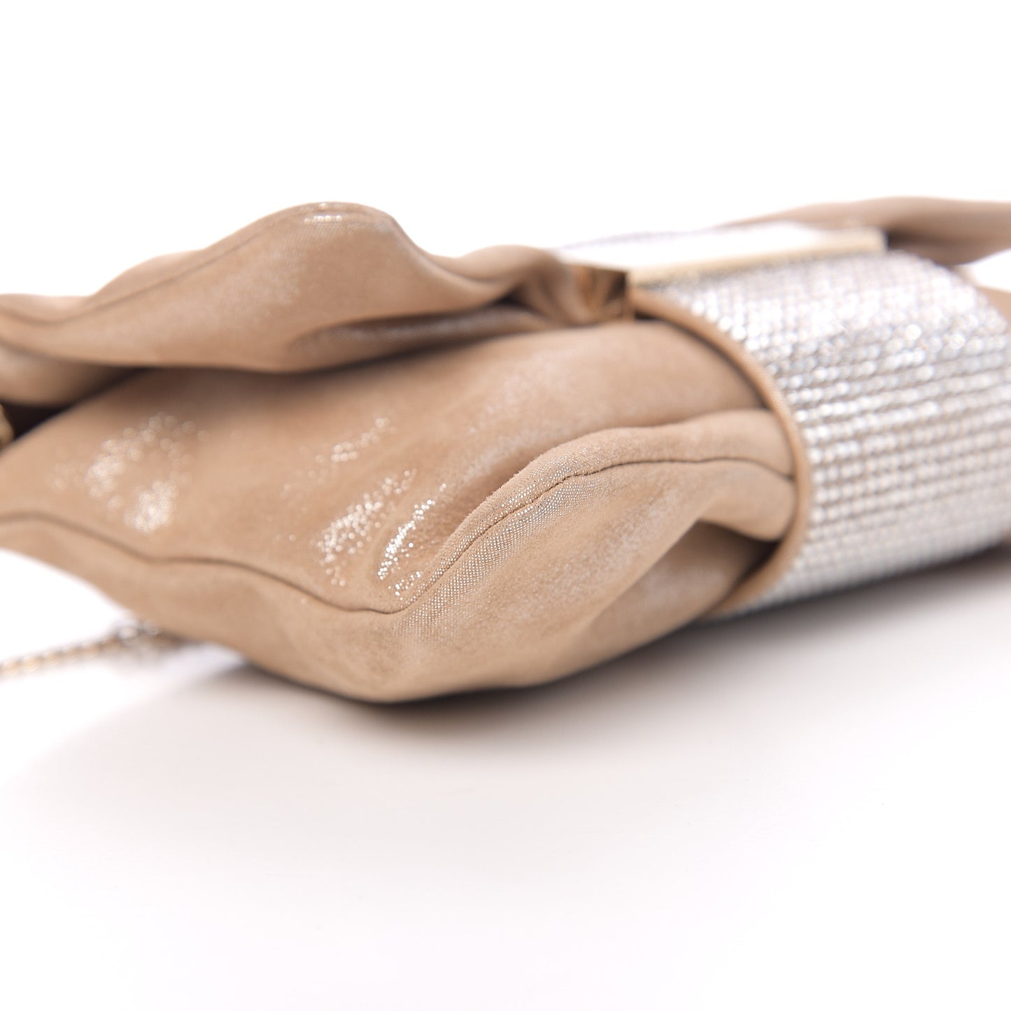 Shimmery Sheepskin Crystal Chandra Chain Clutch Powder Pink