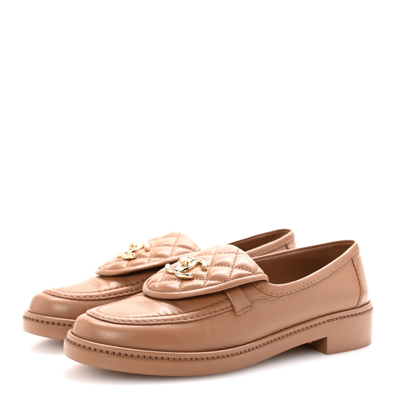 Chanel Crumpled Lambskin Quilted CC Turnlock Moccasins 39.5 Dark Beige 4 of 10