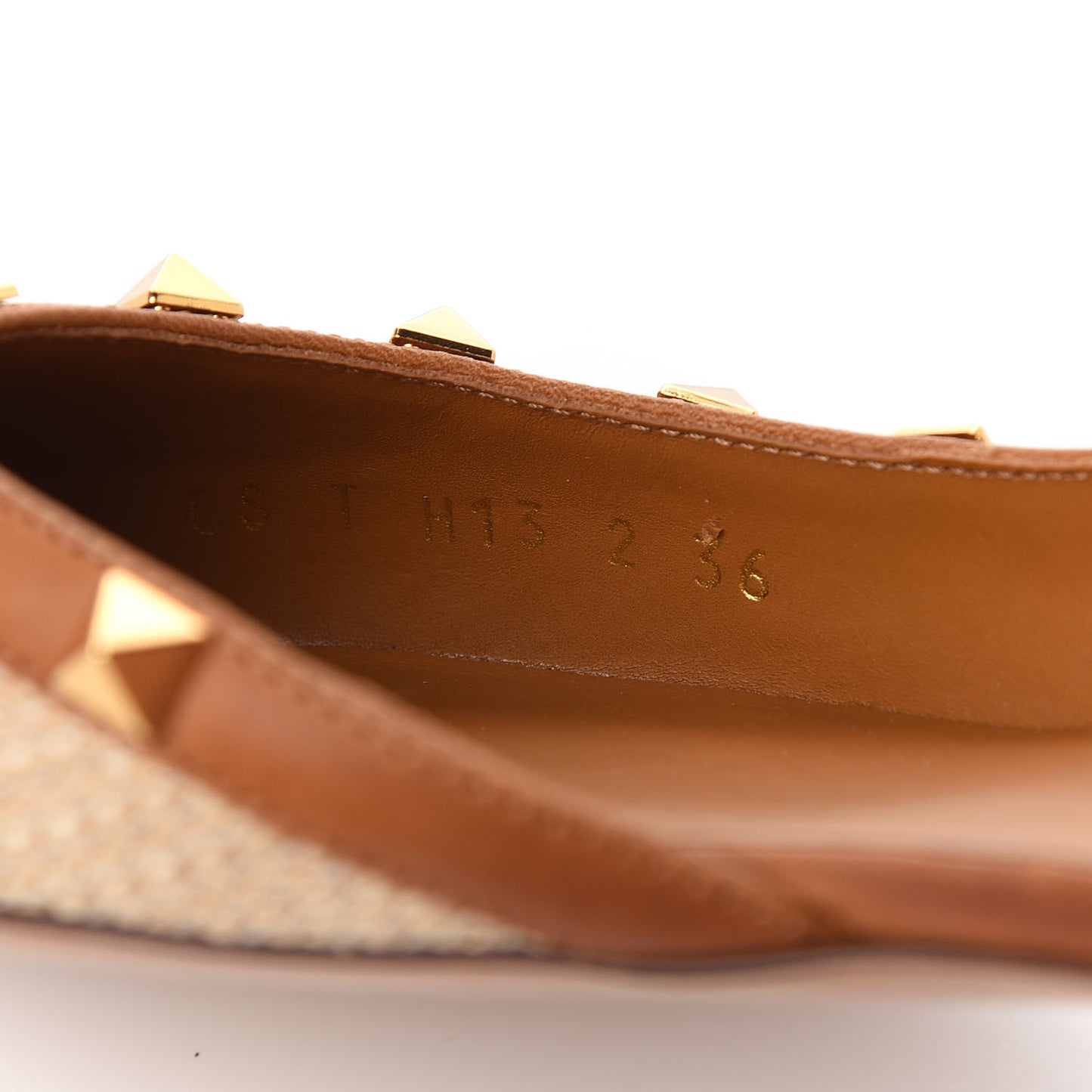 Raffia Calfskin Rockstud Slingback Flats 36 Naturale