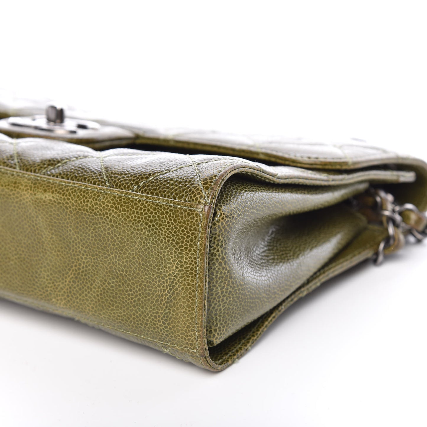 Crumpled Grained Calfskin Medium CC Crave Flap Green