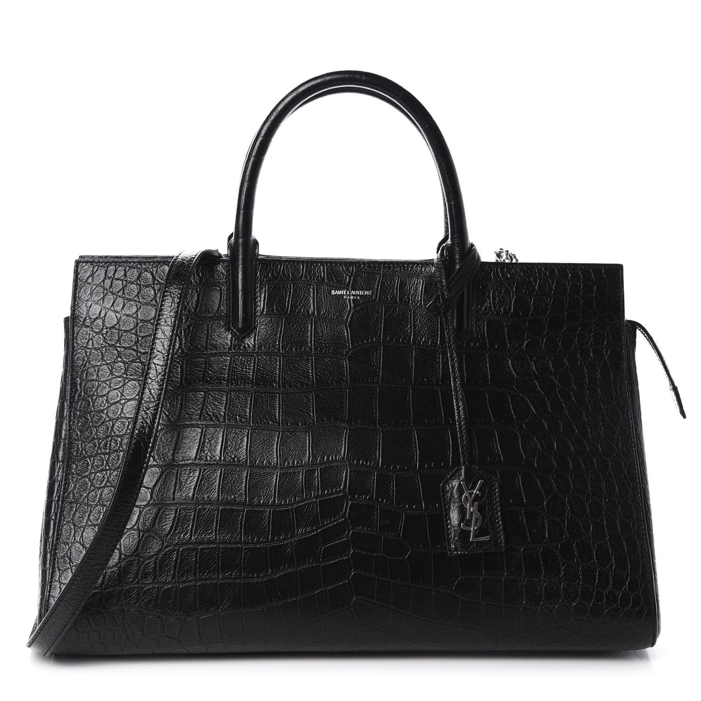 Calfskin Crocodile Embossed Medium Cabas Rive Gauche Black