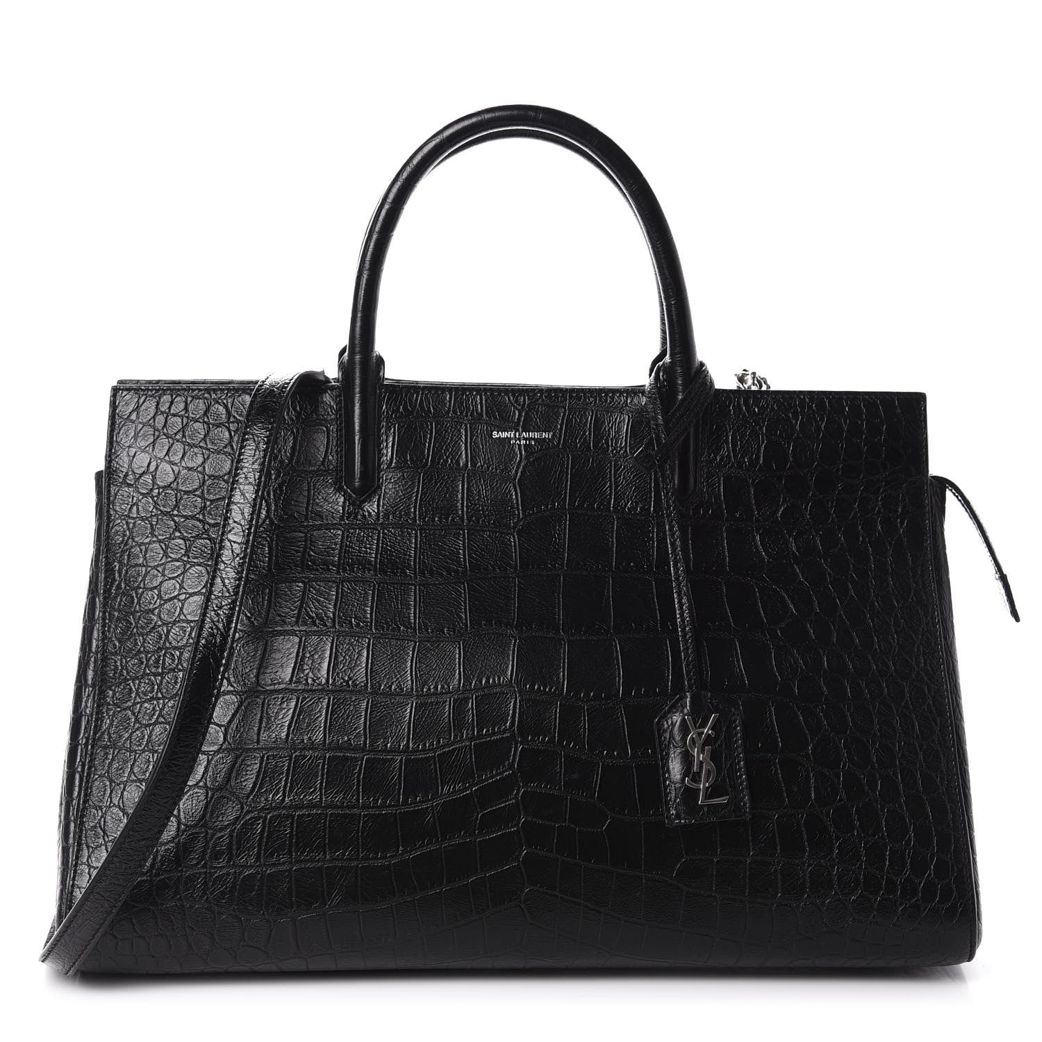Saint Laurent Calfskin Crocodile Embossed Medium Cabas Rive Gauche Black 1 of 11