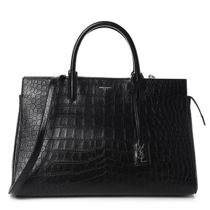 Saint Laurent Calfskin Crocodile Embossed Medium Cabas Rive Gauche Black 1 of 11