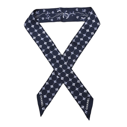 Chanel Silk CC Slim Bandeau Scarf Blue White 1 of 3