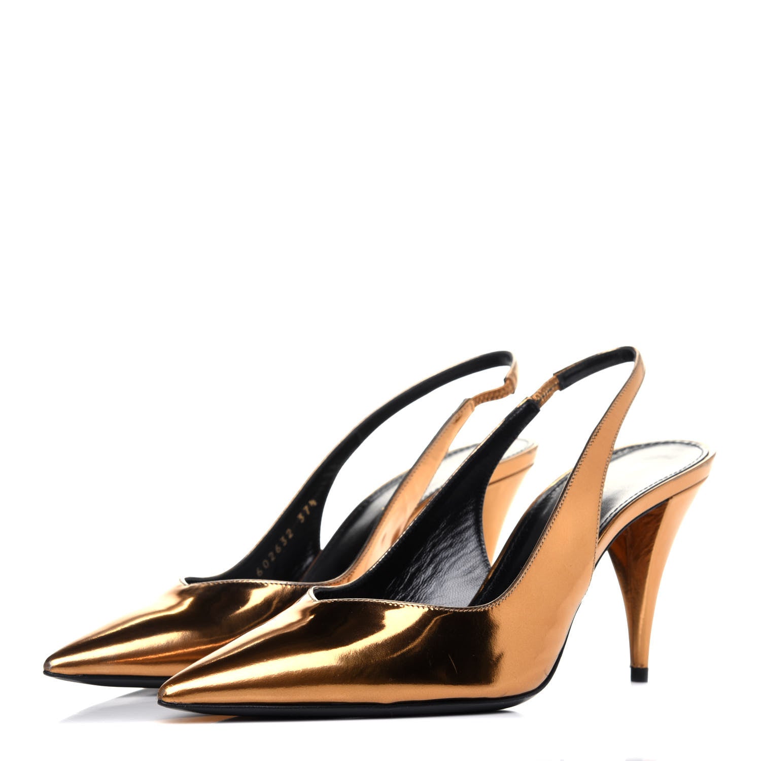 Saint Laurent Laminated Calfskin Kiki 85 Slingback Pumps 37.5 Egypt Gold 3 of 12