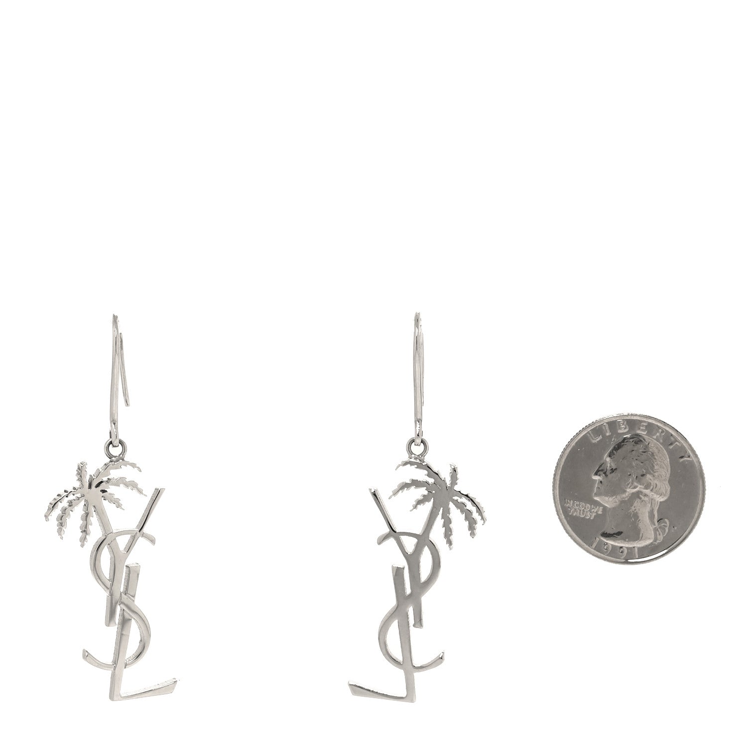 Saint Laurent Metal Monogram Palm Earrings Silver 2 of 4
