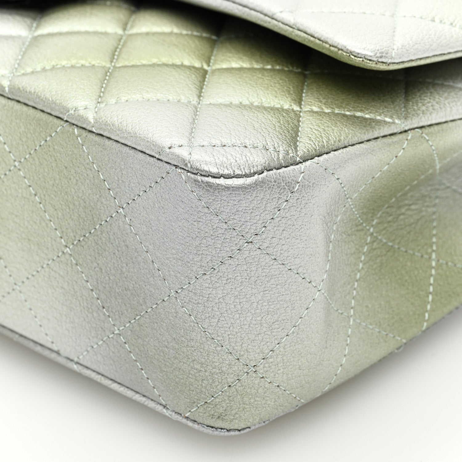 Chanel Metallic Goatskin Quilted Ombre Medium Double Flap Grey Green 10 of 10