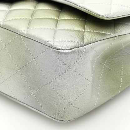 Chanel Metallic Goatskin Quilted Ombre Medium Double Flap Grey Green 10 of 10