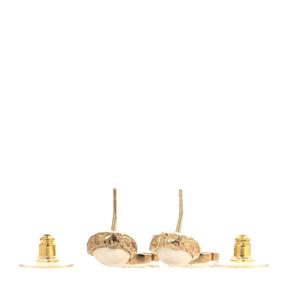 Chanel Pearl Hammered CC Drop Earrings Gold Pearly White 3 of 4