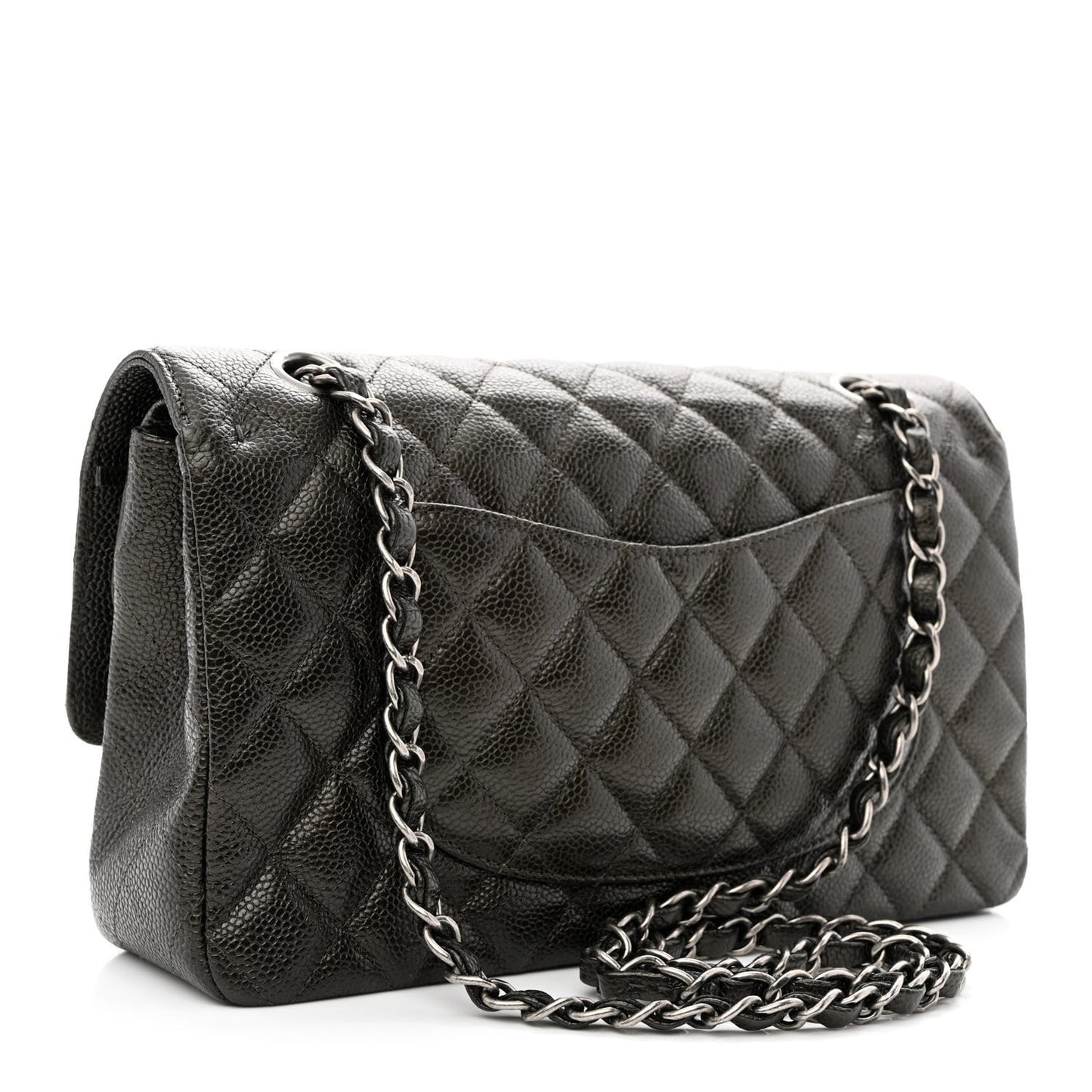 Metallic Caviar Quilted Medium Double Flap Dark Charcoal