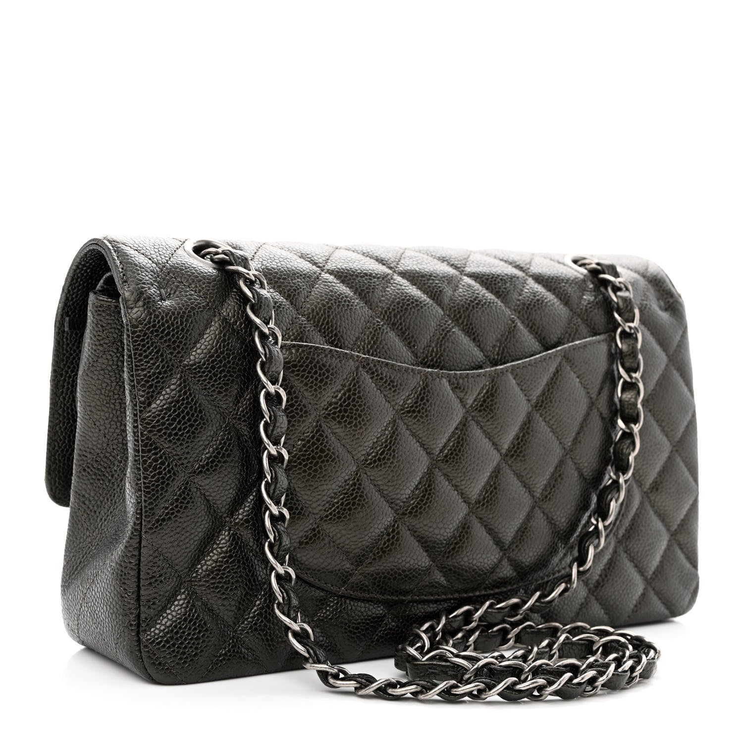 Chanel Metallic Caviar Quilted Medium Double Flap Dark Charcoal 3 of 11