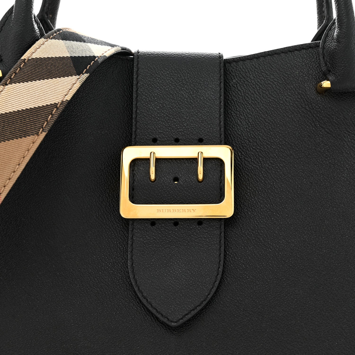 Burberry Soft Grain Calfskin Medium Buckle Tote Black 9 of 11