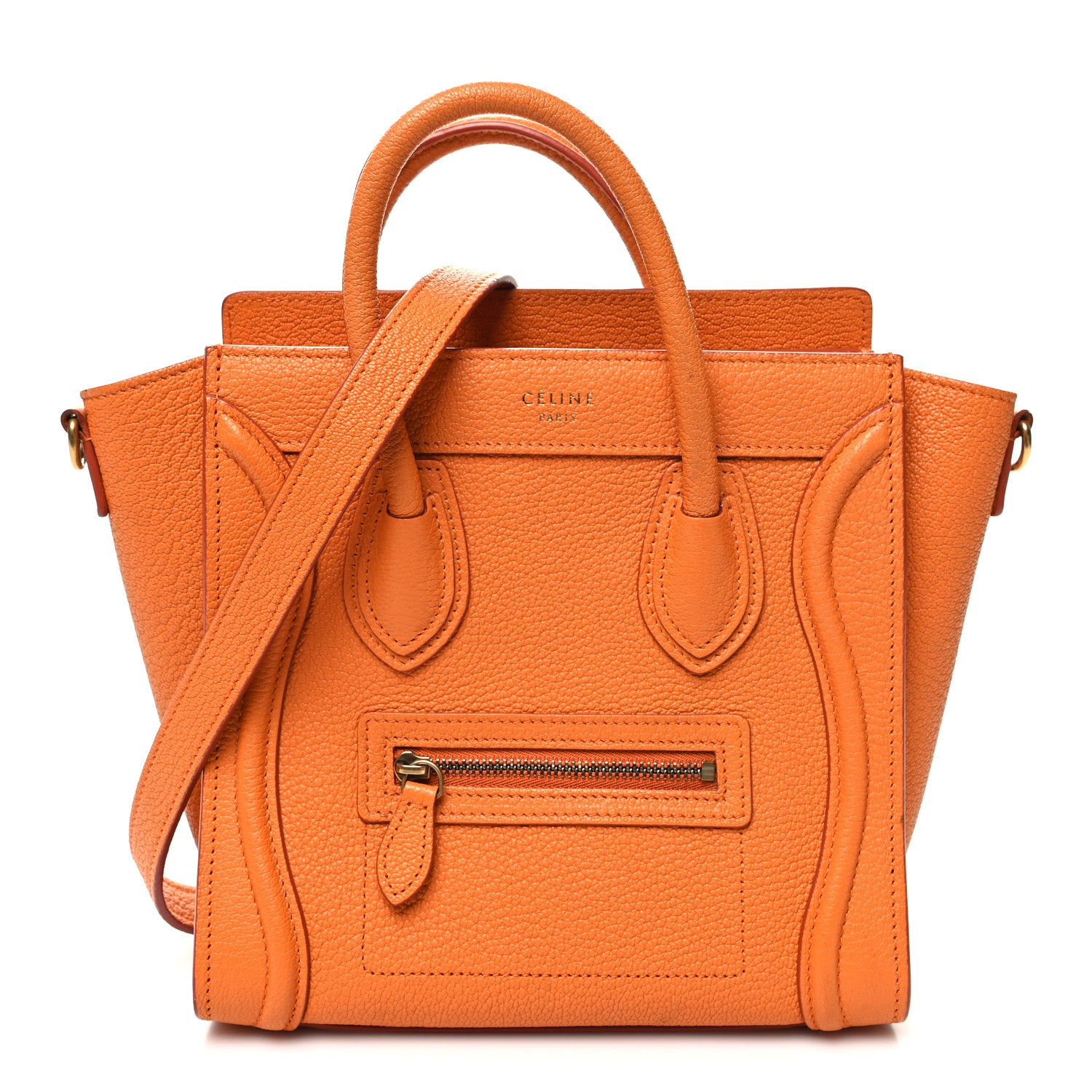 Celine Drummed Calfskin Nano Luggage Bright Orange 1 of 12