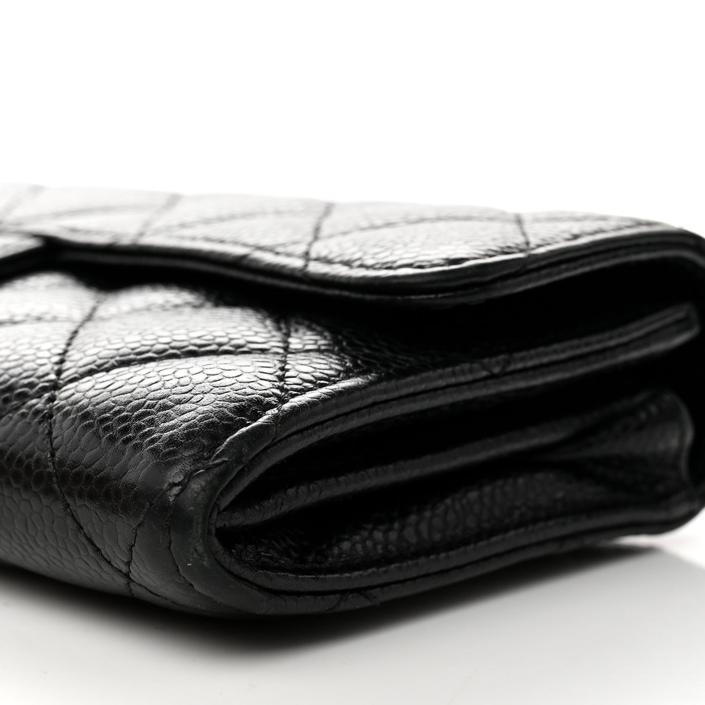 Caviar Quilted Large Gusset Flap Wallet Black
