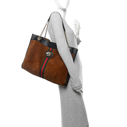 Gucci Suede Patent Large Rajah Chain Tote Nocciola Black 2 of 13