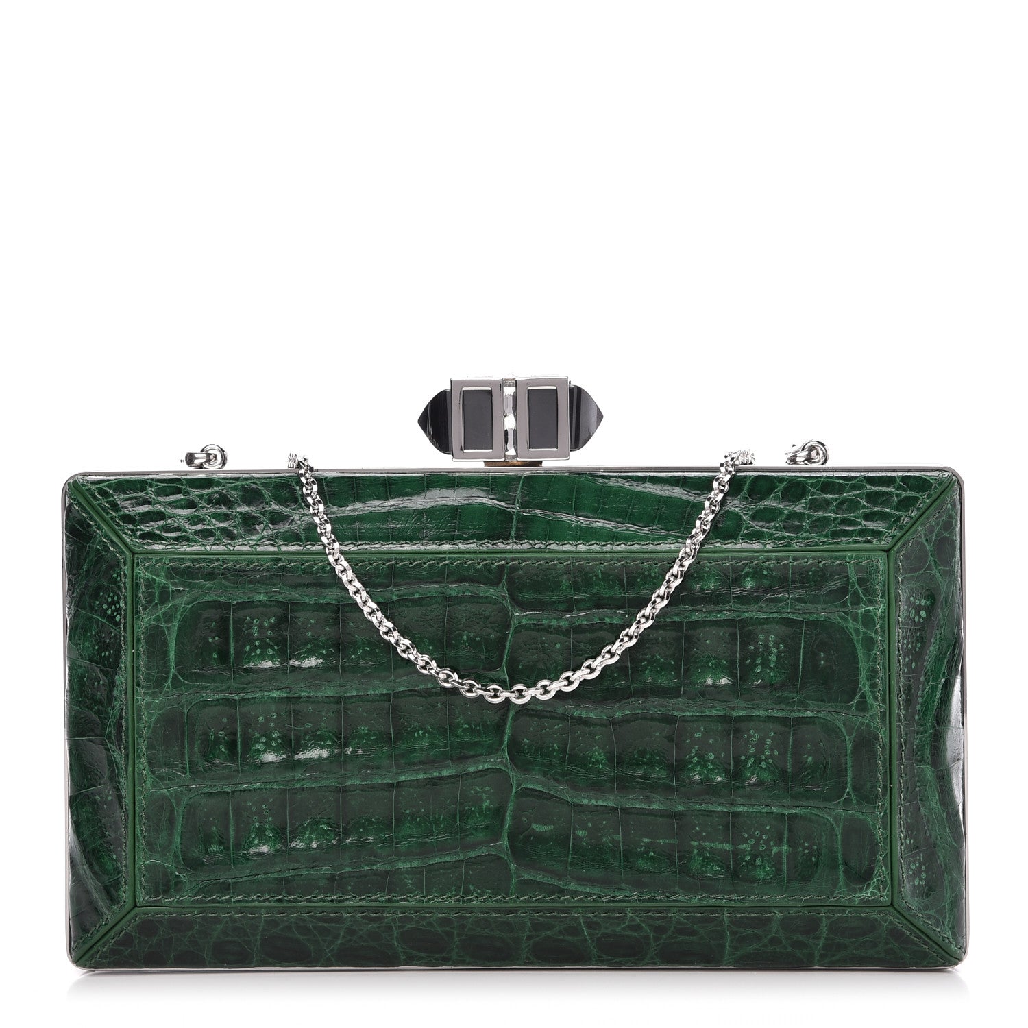 Judith Leiber Crocodile Faceted Clutch Emerald 1 of 14